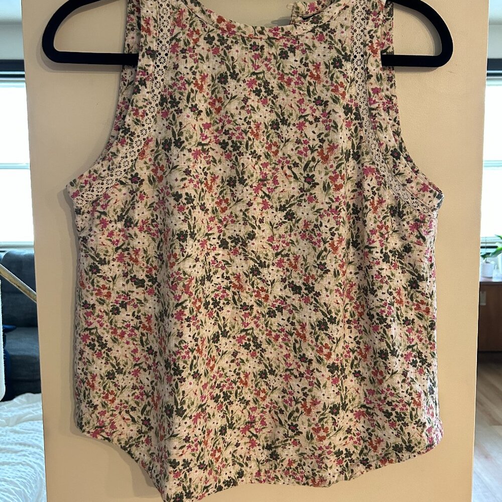 RW&Co Floral Linen Tank Top Blouse